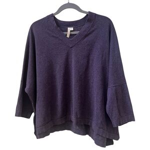 Purejill Dropped shoulder draped v-neck purple wool blend sweater, size small